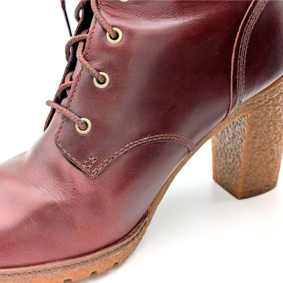 Timberland Glancy Lace-Up Boots Womens 9 Burgundy Leather Block Heel A18Z6 - Picture 6 of 13